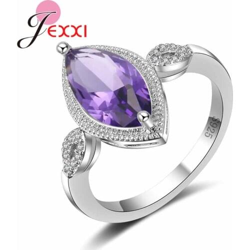 Shiny Colorful Cubic Zirconia Geometric Ring Wholesale 925 Sterling Silver Wedding Engagement Jewelry for Women Girls