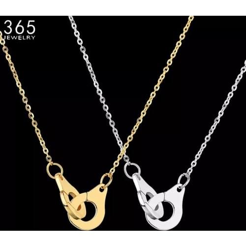 2021 Hot Sale Stainless Steel Handcuff Necklace Steel Color Simple Chain Lovers Necklace For Valentines Day Gift