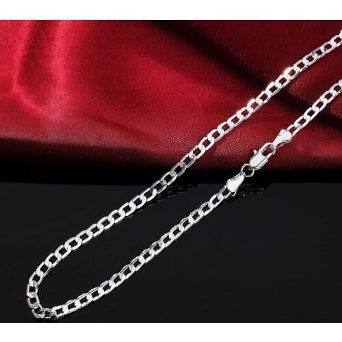 BABYLLNT New 925 Sterling Silver Necklace Sideways Necklace 4MM16‘’18''20''22''24''26''28''30''Mens & Womens Jewelry Gift