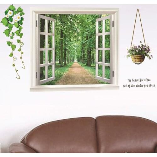 3D Fake Window Wall Sticker View Forest Scenery Vinyl Posters Decorative Home Decoration Art Decal Mural Wallpaper
