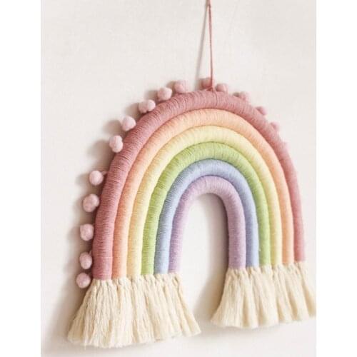 6 Lines Macrame Hanging Ornament Rope Handmade Woven Colorful Tapestry Rainbow Wall Hanging Baby Girls Room Home Decorative