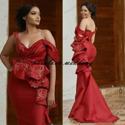 Arabic Mermaid Prom Dress 2021 Off the Shoulder Sequins Lace Evening Dress for Women Formal Party Second Reception Gowns