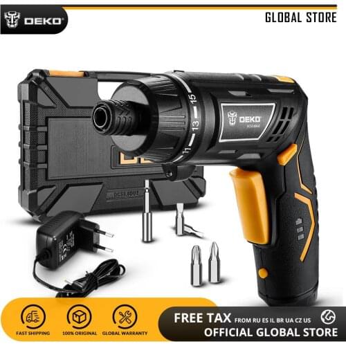 DEKO DCS3.6DU2 Cordless Electric Screwdriver with Rechargeable Battery Twistable Handle DIY Household Screwdriver with LED Light