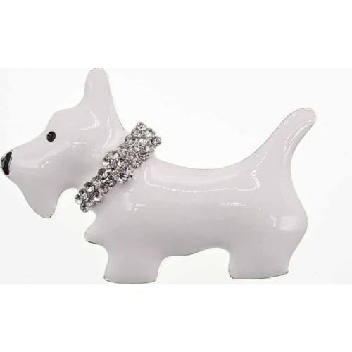 100pcs/lot Cute Enamel White Dog with Rhinestone Neckerchief Brooch For Kids Gift Jewelry Brooch and Pins