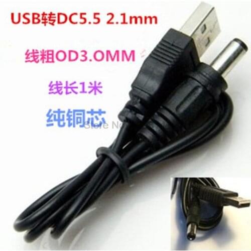 By dhl or ems 500pcs 1M USB Port To 5.5 x 2.1mm 5V DC Barrel Jack Power Cable Connector Black For LED Lamp Or Other Equipment