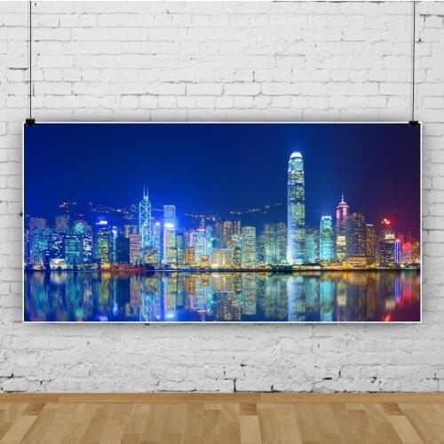 Photography Background Night Seaside Bustling City Neon Lights Tall Building Backdrop Studio Photo Props Wall Decoration Picture