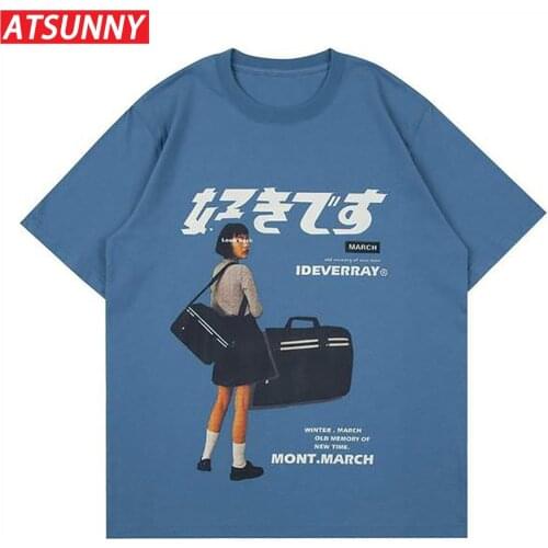 ATSUNNY Oversized T-Shirt Hip Hop Streetwear Harajuku T-Shirt Girl Japanese Kanji Print Tshirt Summer Short Sleeve Cotton Top