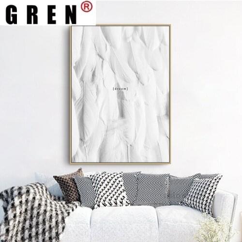 GREN Abstract Canvas Paintings Posters Prints Black And White Feather Sofa Minimalism Wall Art Pictures Home Decor Living Room