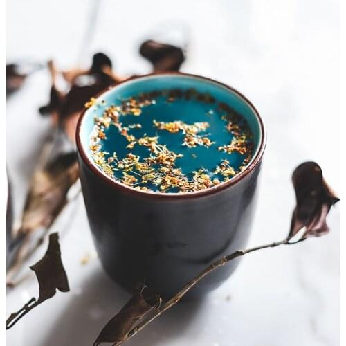 Ceramic Japanese Ice Cracked Glaze Tableware Tea Set Blue Tea Cup Drinking Hand Cup Retro Straight Body Household Cupmatcha Bowl