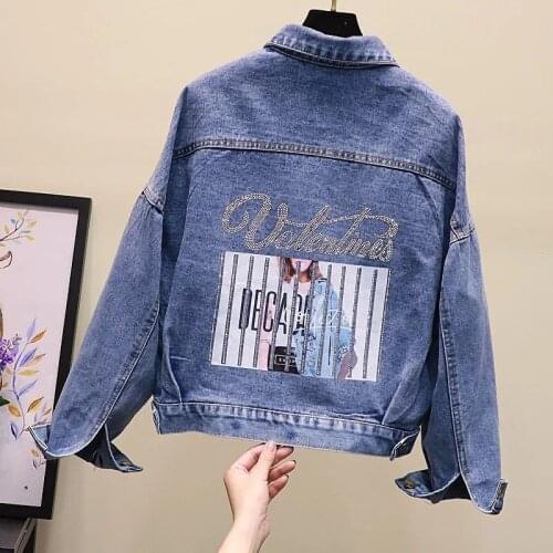 Denim Short Jackets 2021 New Autumn Women’s Denim Jacket Button Pockets Jeans Coat Print Casual Female Streetwear Outwear