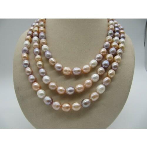 BEAUTIFUL 10-12MM south sea multi- color pearl necklace 49inch 14K gold clasp