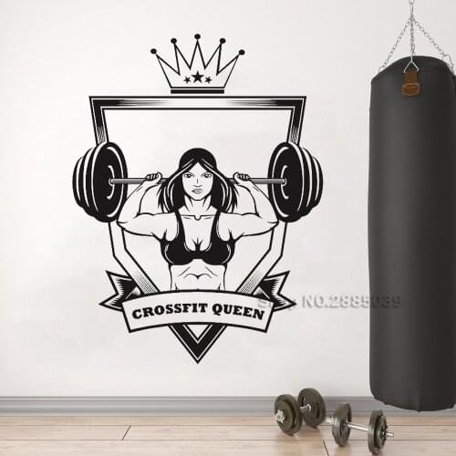 Crossfit Queen Fitness Wall Decal Work Out Girl Wall Stickers Gym Words Quote Sticker Workout Bodybuilding Bedroom Decor LC1377