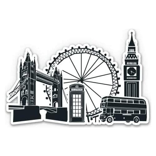 London Travel Famous Landmarks - 3" Vinyl Sticker - For Car Laptop I-Pad Phone Helmet Hard Hat - Waterproof Decal