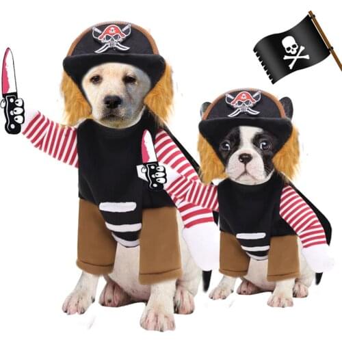 Cute Pirate Style Pet Dog Cat Costume Halloween Christmas Cosplay Clothing Funny Medium&Large Dogs Dress With Hat Up Accessories