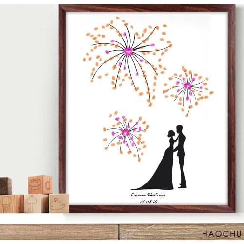Sweet Gift Fingerprint Love Tree Casamento Personalized Names And Date Wedding Canvas Art Painting Guest Book Party Decoration