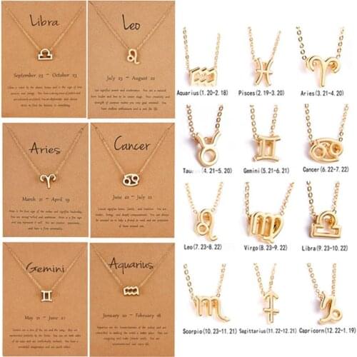 Fashion Twelve Constellation Series Pendant Clavicle Chain Necklace Gold Color Leo Aries Pendant Necklace Women Jewelry Gift