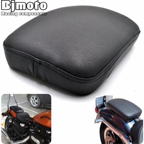 BJMOTO Motorcycle Black Rear Passenger Pillion Rectangular Pad Seat 8 Suction Cup For Harley Custom Chopper Cruiser