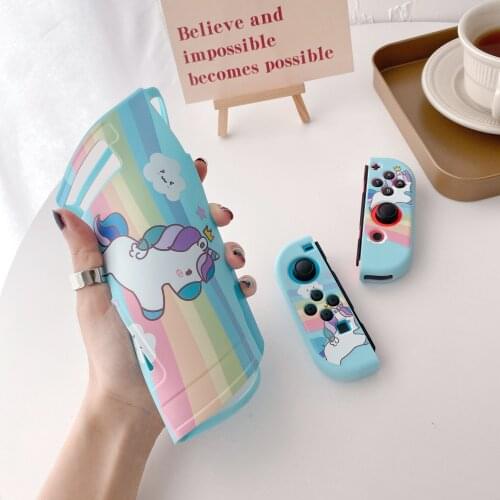 Cartoon Rainbow Unicorns Couples Soft TPU Full Cover Gamepad Switch Protective Case For Nintendo Switch