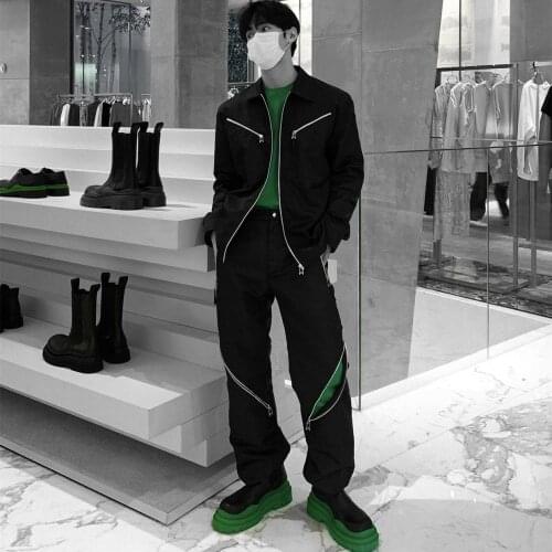 Spring Fall Mens Womens Trendy Fashion Deconstructed Zipper Catwalk Jacket