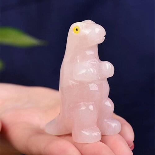 Natural rose Crystal Hand Carved Crafts Dinosaur Healing Stone Figurine Reiki Mini Animal Art Decorative Gift