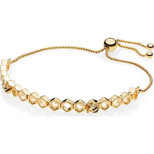 NEW 2018 New 100% 925 Sterling Silver Genuine Brand Charm 18 Gold Bee Bracelet Beehive Elegant Temperament Bracelet