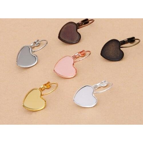 20pcs /lot 12mm Inner Size Stainless Steel Earring Settings French Earrings Heart Blank Base Fit Glass Heart cameo Jewelry