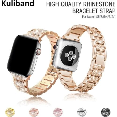Diamond Band Strap for Apple Watch 6/SE/5/4/3/2/1 38mm 40mm Stainless Steel Metal Bracelet Watchband for iWatch SE/6 42MM 44MM