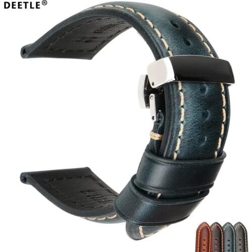 DEETLE High Quality Genuine Leather Watchband 18mm Calf Leather Watch Band Butterfly Buckle Strap Bracelet Accessories Wristband
