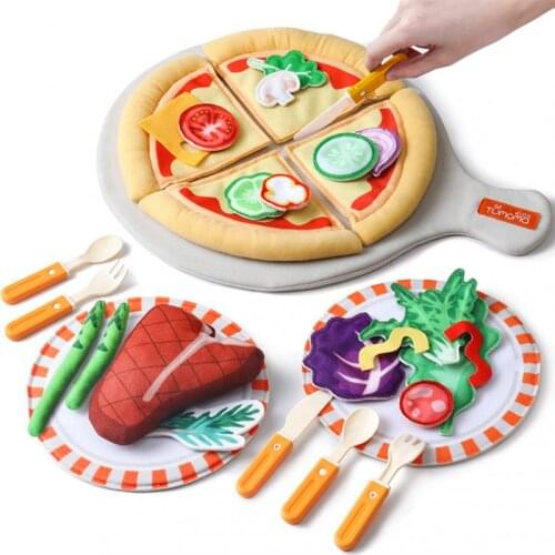 Pretend Play Childrens Educational Pizza Chequele Play House Knife Stroke Spoon Plush Toys Kitchen Toys Gift For Kids Tableware