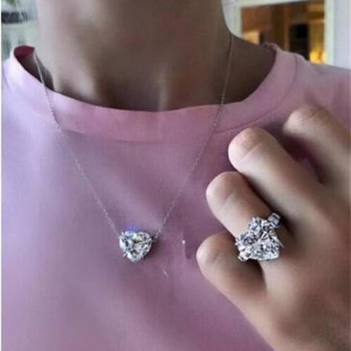 Heart Shape 6ct Lab Diamond Jewelry set 925 Sterling Silver Party Wedding Rings Necklace For Women Bridal Moissanite Jewelry