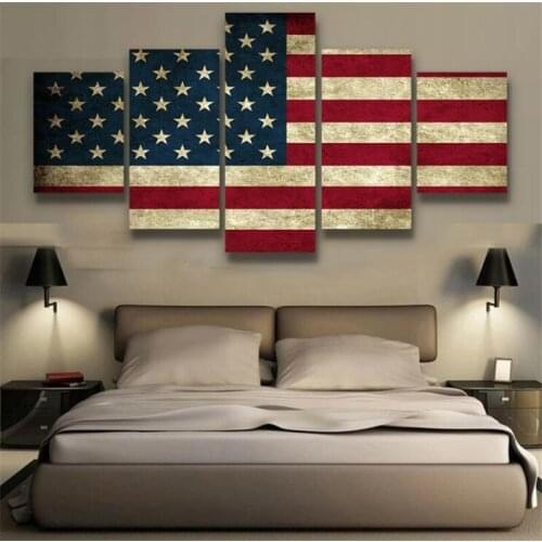 Customized Modern Frameless Home Office Decoration Wall Painting 5Pcs Patriot American Flag Hd Printed Canvas Poster