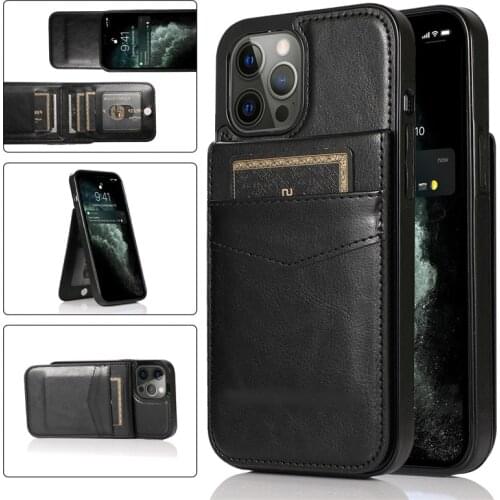 Slim Leather Armor Wallet Stand Phone Case For iPhone 12 11 Pro Max X XR XS Max 7 8 Plus 12 Pro Luxury Anti-drop Back Cover