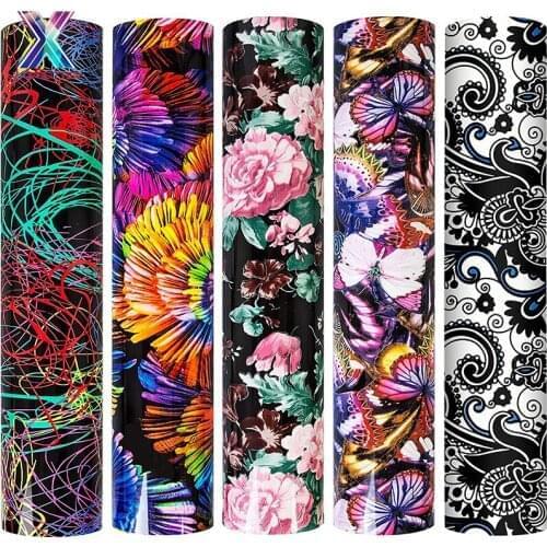 XFX HTV Pattern HTV Heat Transfer Vinyl Colorful Heat Transfer Paper 12x10In Butterflies Flowers Pattern for T-Shirt 3d Stickers