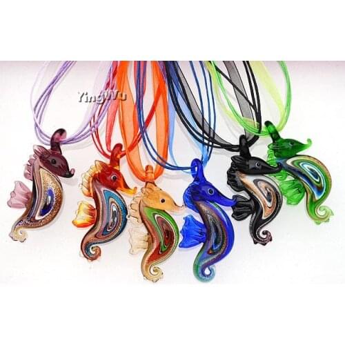 Yingwu Fashion Seahorse 3D Lampwork Glass Bead Pendant Necklace Mixed 6 Pairs Lot Wholesale Lots Women Jewelry