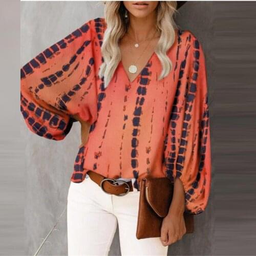 Elegant Lantern Long Sleeve Office Lady Blouse 2021 Spring Geometric Flower Printed Shirts Summer V Neck Women Tops and Blouses