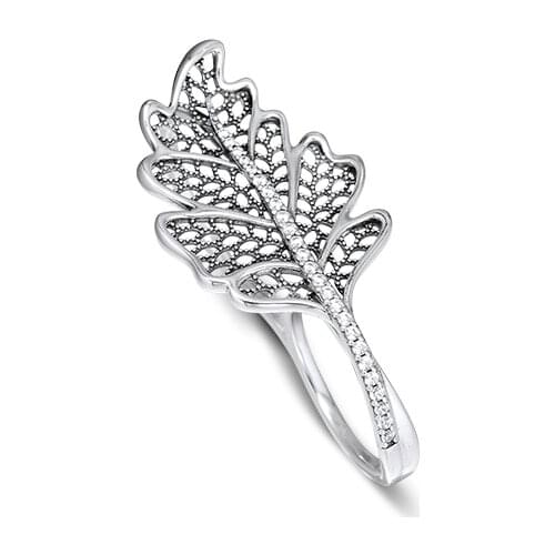 Oak Leaf Double Rings for Women Fashion 925 Sterling Silver Rings Jewelry Paved Zircon Clear CZ Crystal Girls Rings Jewelry 2019