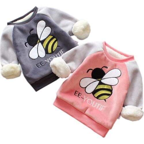 Toddler Girl Winter Clothes Kids Hoodies Bee Cute Baby Clothes Cat Boys Sweatshirts Velvet Hoodies Warm Baby Clothes Top Outfit