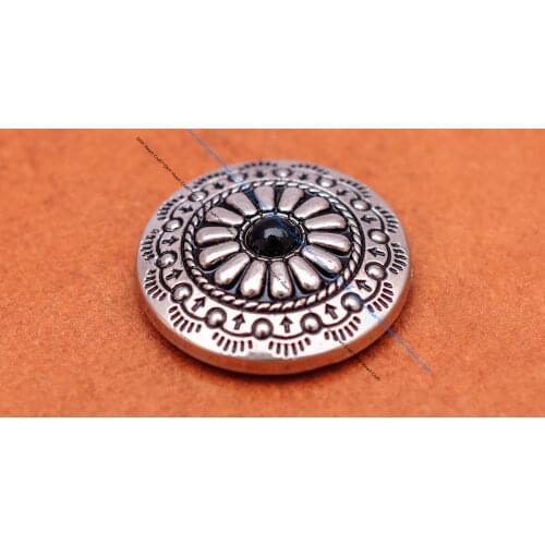 10pcs 30mm Silver Tribal Flower Pattern Black Bead Conchos Button For Leathercraft Concho Belt Luggage Bag Handbag Wallet Decor