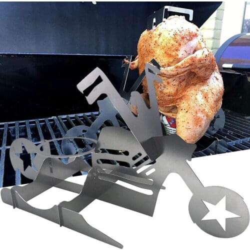 2PC/Set BBQ Chicken Stand Beer Funny Motorcycle Stainless Steel Rack Tools Funny Roast Chicken Rack Grilling Roast Rack