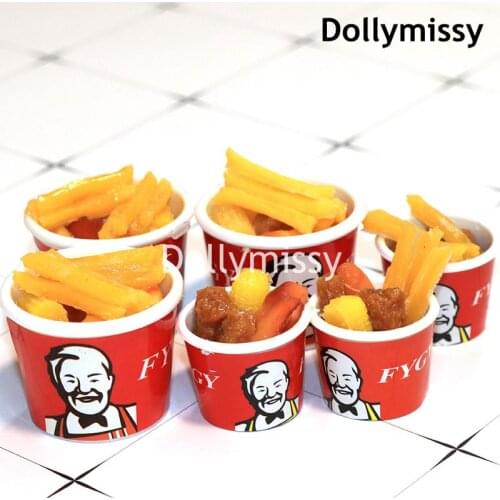2pcs Dollhouse Miniature Bucket Fast Pretend food Chips for blyth Barbies Bjd 1/6 Doll Accessories for dolls