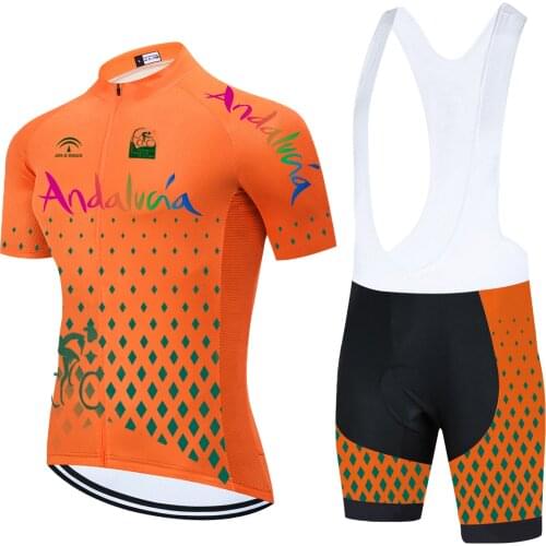 2021 Pro Andalucia Cycling Clothing Cycling Jersey Short Sleeve Breathable Summer Maillot Ropa Ciclismo Orange Color Sportswear
