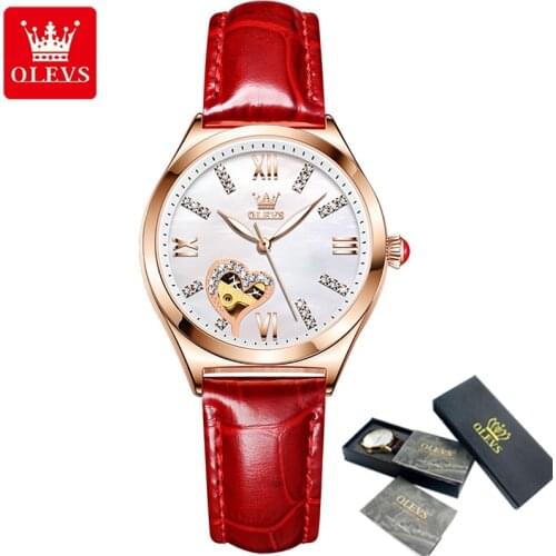 2021 Fashion Hollow Automatic Watch Ladies Mechanical Luxury Brand OLEVS Watch Ladies Waterproof Elegant Ladies Watch Set 6636