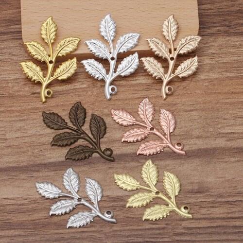 50pcs 32x50mm Gold Silver Plated Brass Sheet Filigree Leaf Pendant DIY Hand Made Jewelry Accessories