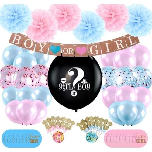 72 pcs Gender Reveal Party Decorations 36" Black Boy or Girl Latex Balloons With Confetti Cake Toppers Team Boy Girl Stickers