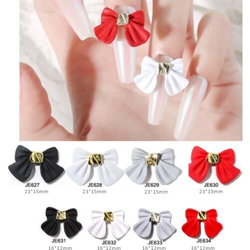 Cupids Bow 3-D Charm Nail Art Rhinestone Black/White Multi-color Frosted Bow Size (16x11,23)15mm Metal Cabochon Bow Nail Charm