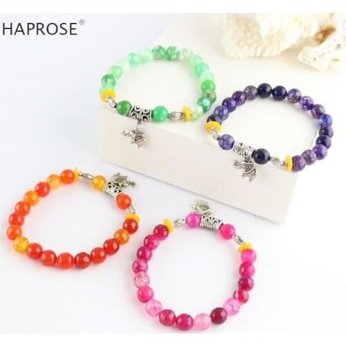 100% Natural Agate Bracelet 8mm Creative Jewelry Woman Bracelet Rose Red Purple Gemstone Agate Couple Bracelet Elephant Pendant