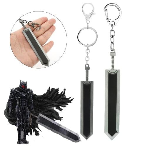 Berserk Guts Keychain Legend Warrior Black Zinc Alloy Sword Pendant Keyring Necklace New Weapons Key Chains Car Men Accessories