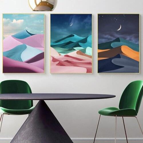 Decorative Painting Artistic Poster Colorful Peak Sunrise Moon Stars Sofa Background Wall Living Room Bedroom Dining Room Decor
