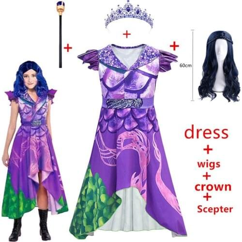 Child Girls Mal Descendants 3 evie Cosplay Purple Dress Costume 3D Printed Costume Kids adult Halloween party Masquerade clothes