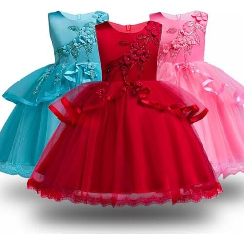 Kids Girls dress Teenager Party Vestidos Flower Girls dresses for New Year clothes Baby Girls Sleeveless Princess Wedding Dress